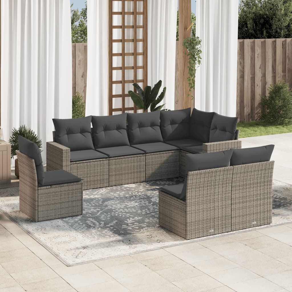 Matgrupp För Trädgården Med Dynor 8 Delar Beige Konstrotting