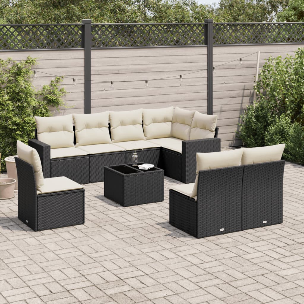 Matgrupp För Trädgården Med Dynor 8 Delar Beige Konstrotting