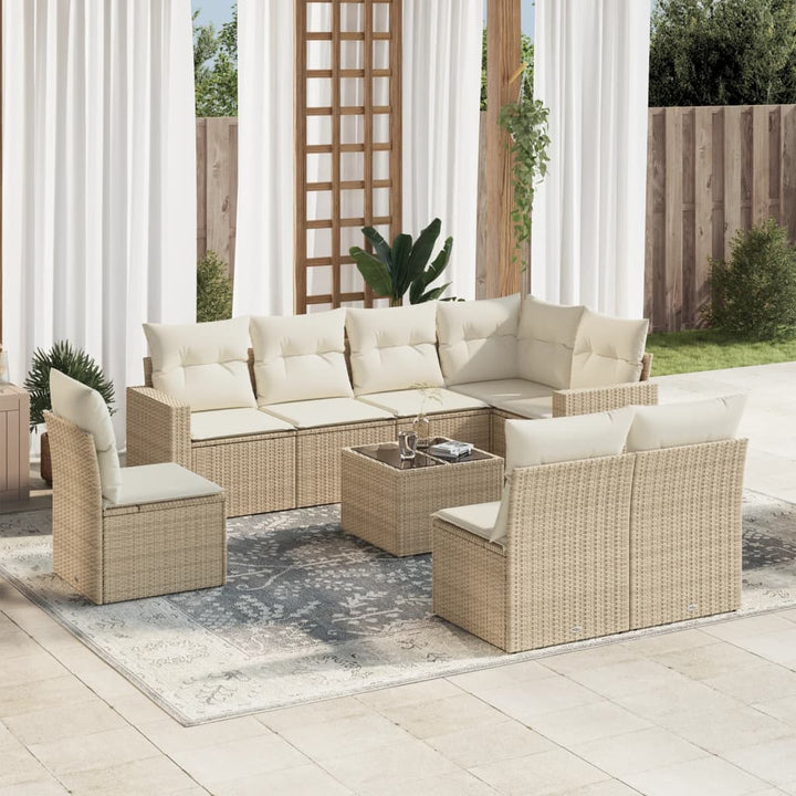 Matgrupp För Trädgården Med Dynor 8 Delar Beige Konstrotting