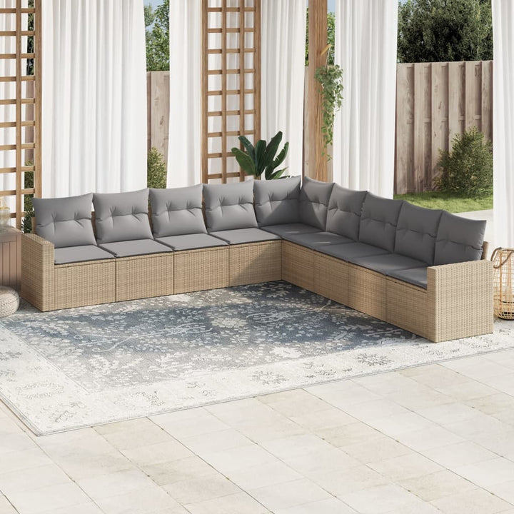 Soffgrupp För Trädgården Med Dynor 9 Delar Beige Konstrotting