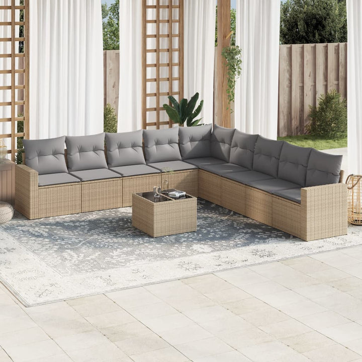 Soffgrupp För Trädgården Med Dynor 9 Delar Beige Konstrotting
