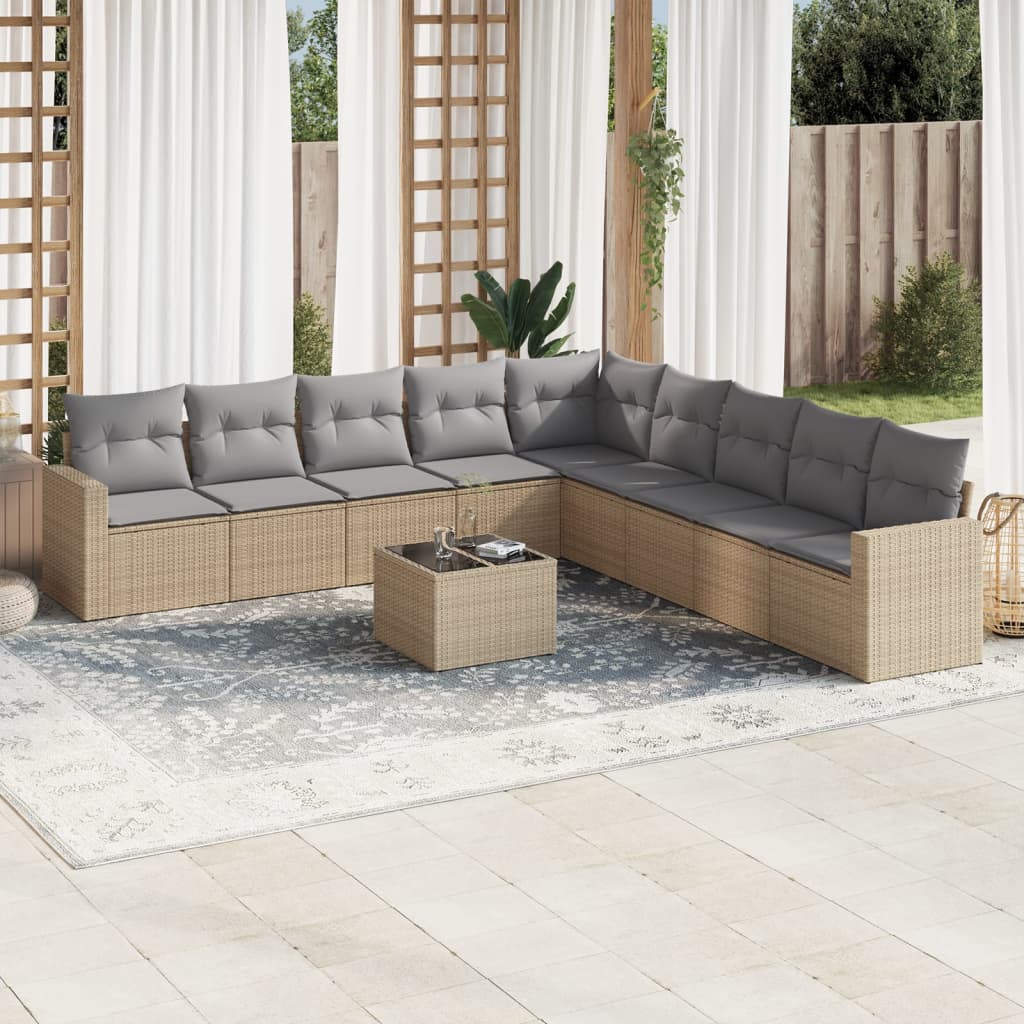 Soffgrupp För Trädgården Med Dynor 9 Delar Beige Konstrotting