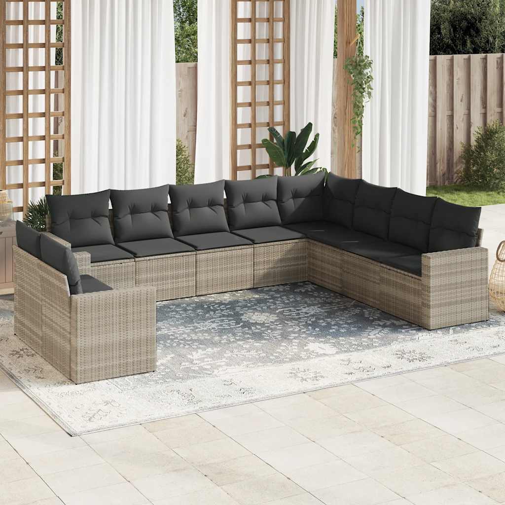 Loungegrupp För Trädgården M. Dynor 11 Delar Beige Konstrotting
