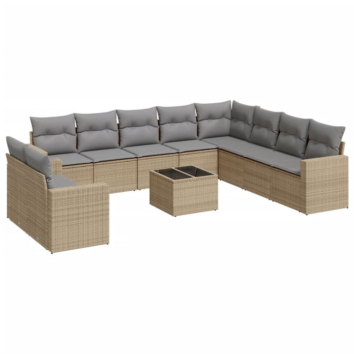 Loungegrupp För Trädgården M. Dynor 11 Delar Beige Konstrotting