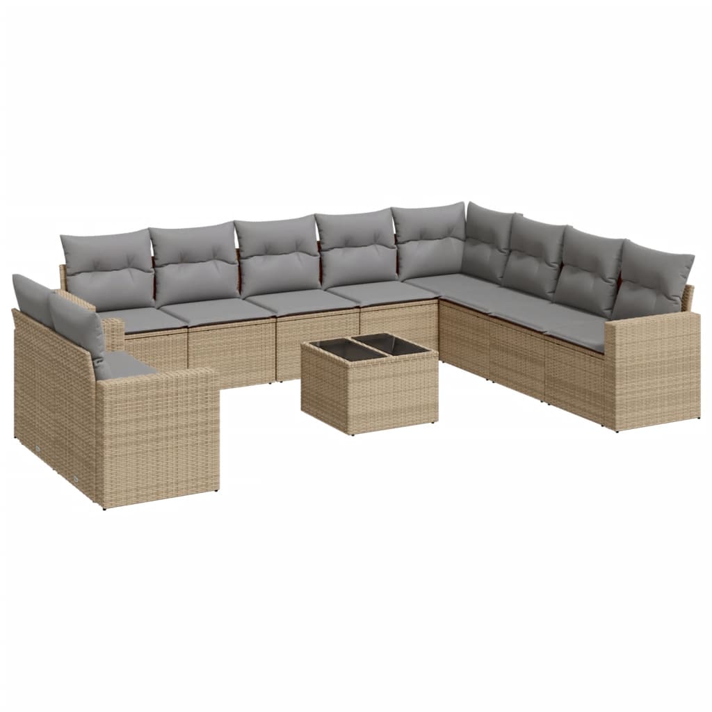 Loungegrupp För Trädgården M. Dynor 11 Delar Beige Konstrotting