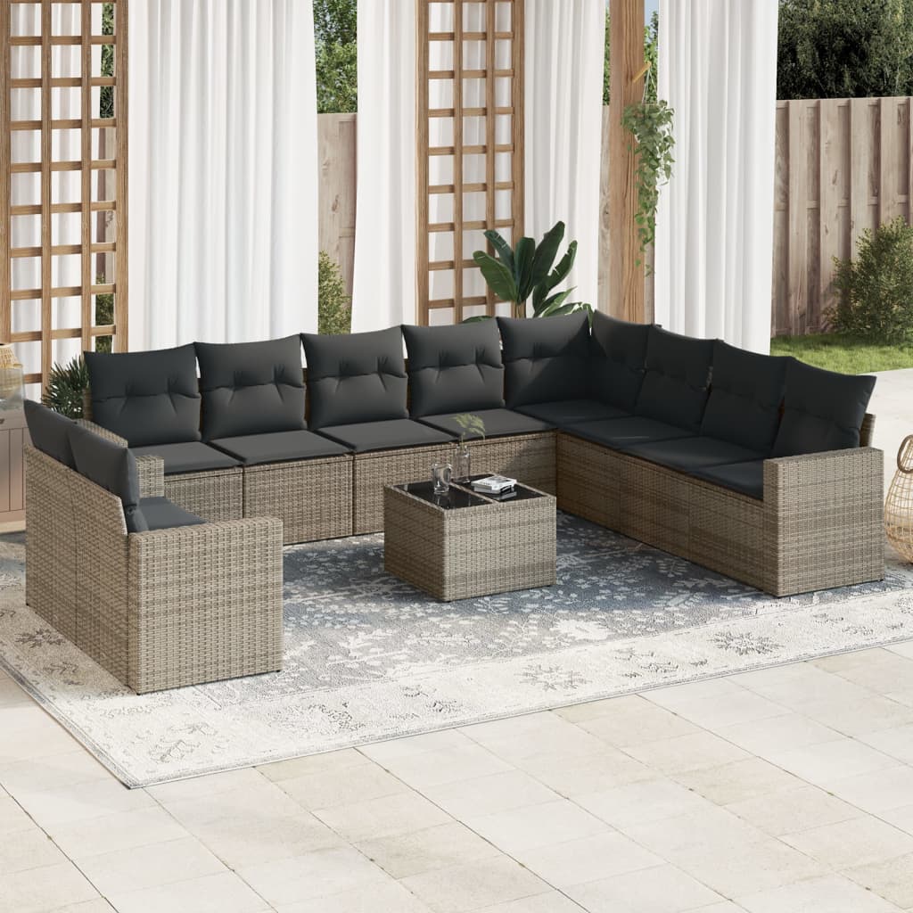 Loungegrupp För Trädgården M. Dynor 11 Delar Beige Konstrotting