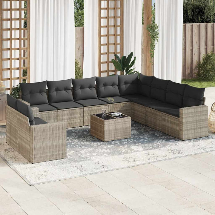 Loungegrupp För Trädgården M. Dynor 11 Delar Beige Konstrotting