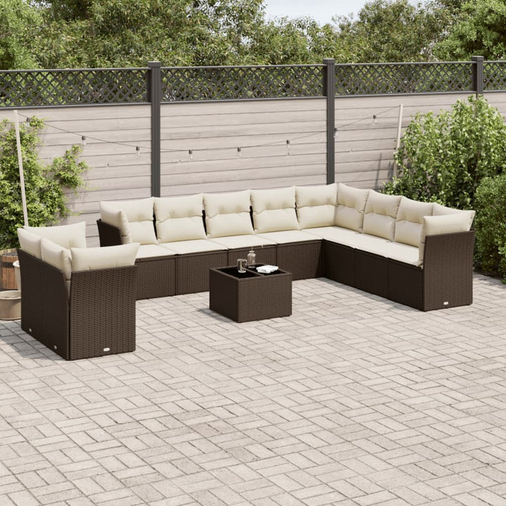 Loungegrupp För Trädgården M. Dynor 11 Delar Beige Konstrotting