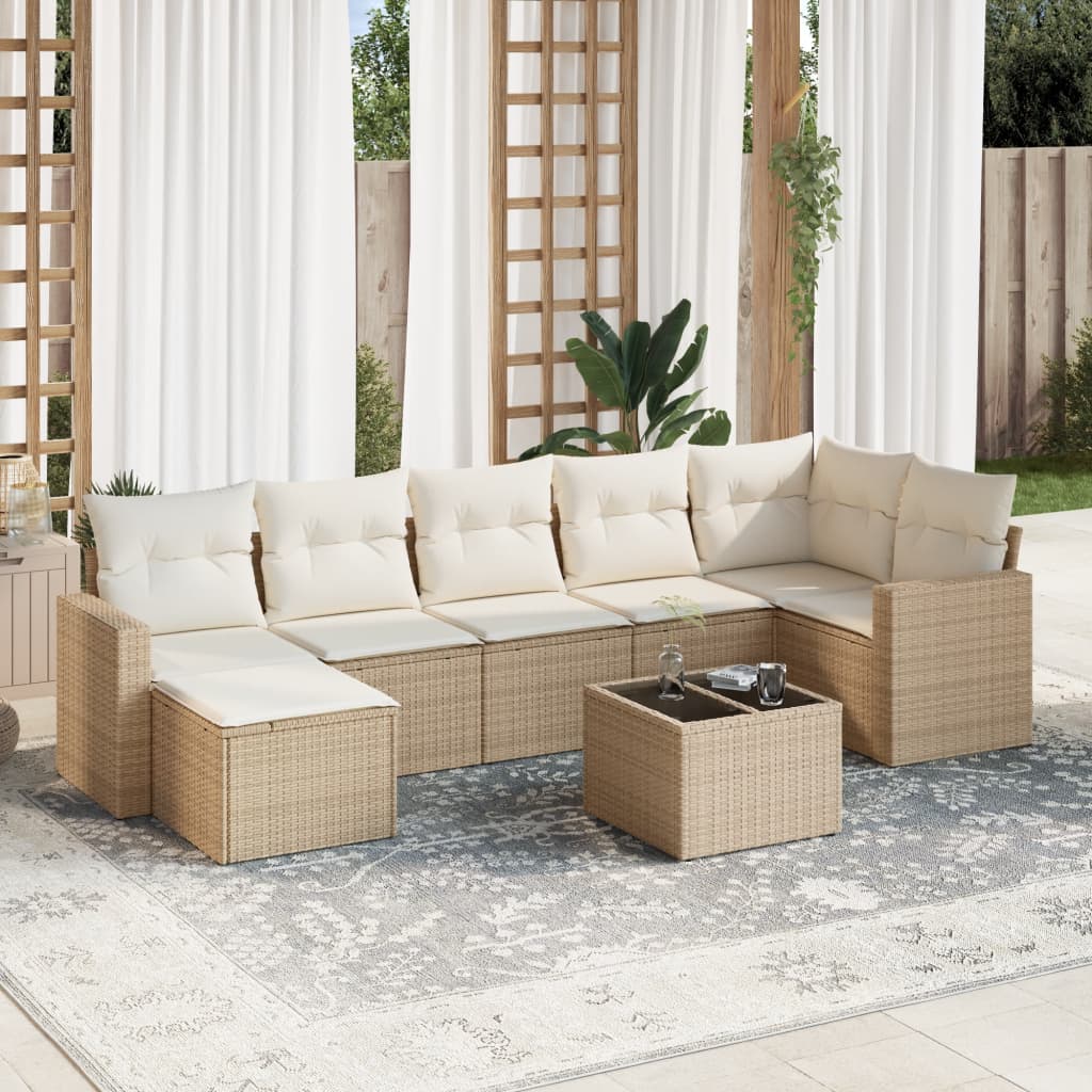 Matgrupp För Trädgården Med Dynor 8 Delar Beige Konstrotting
