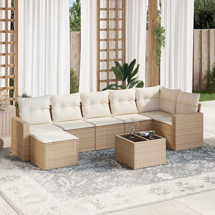 Matgrupp För Trädgården Med Dynor 8 Delar Beige Konstrotting