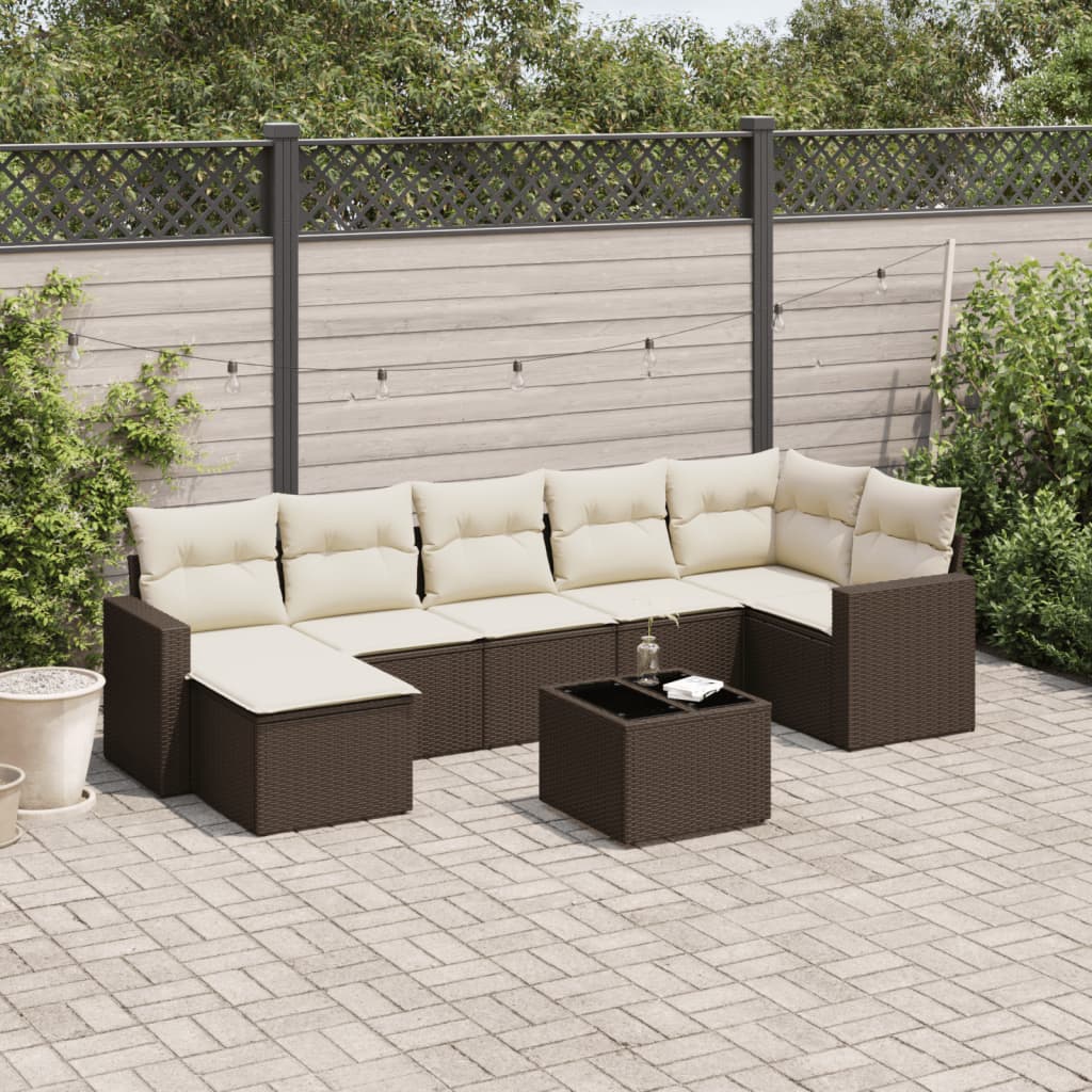 Matgrupp För Trädgården Med Dynor 8 Delar Beige Konstrotting