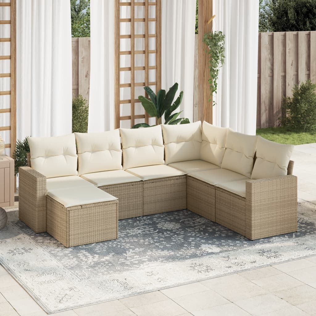 Matgrupp För Trädgården Med Dynor 8 Delar Beige Konstrotting