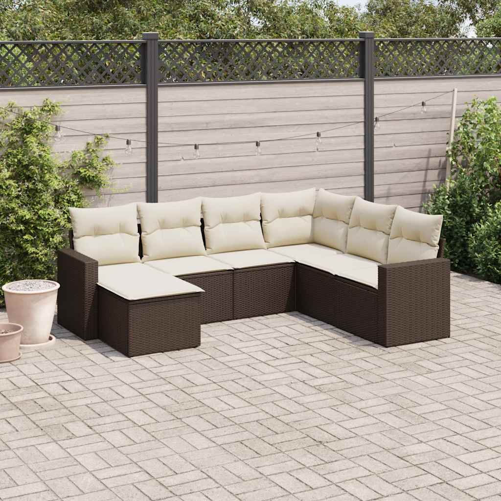 Matgrupp För Trädgården Med Dynor 8 Delar Beige Konstrotting