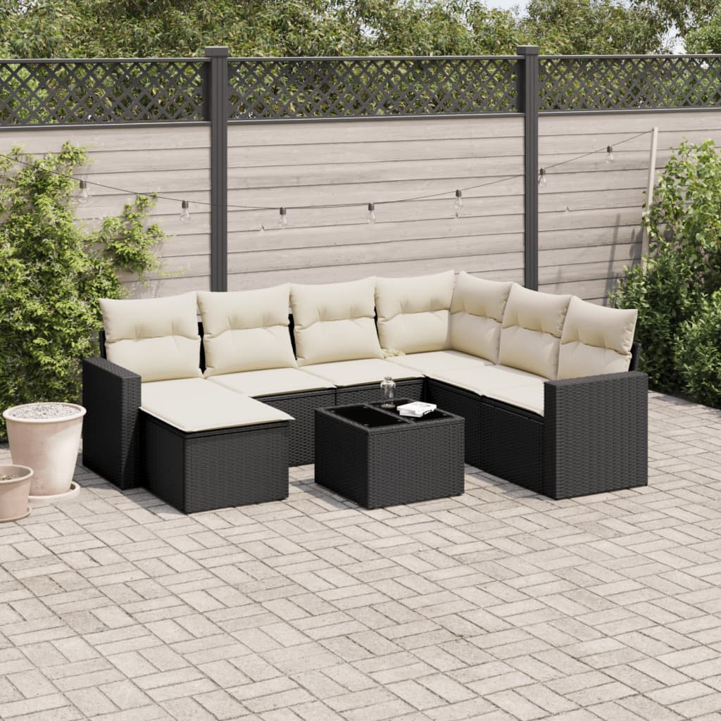 Matgrupp För Trädgården Med Dynor 8 Delar Beige Konstrotting