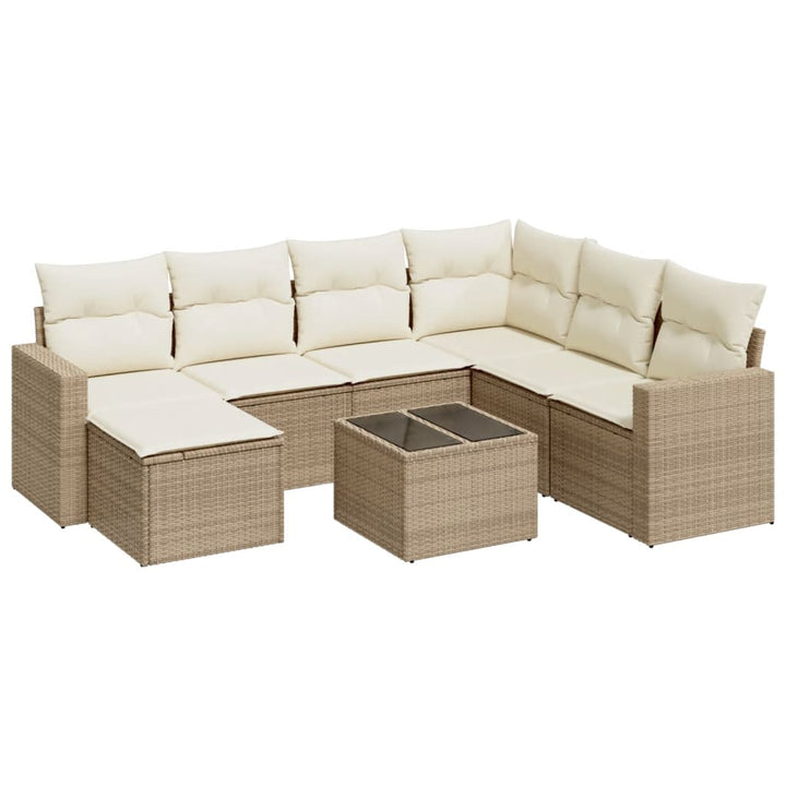 Matgrupp För Trädgården Med Dynor 8 Delar Beige Konstrotting
