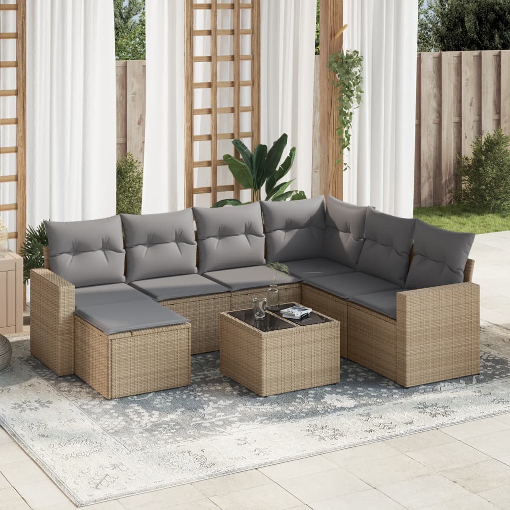 Matgrupp För Trädgården Med Dynor 8 Delar Beige Konstrotting