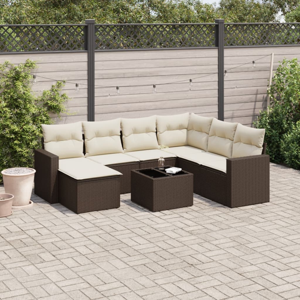 Matgrupp För Trädgården Med Dynor 8 Delar Beige Konstrotting