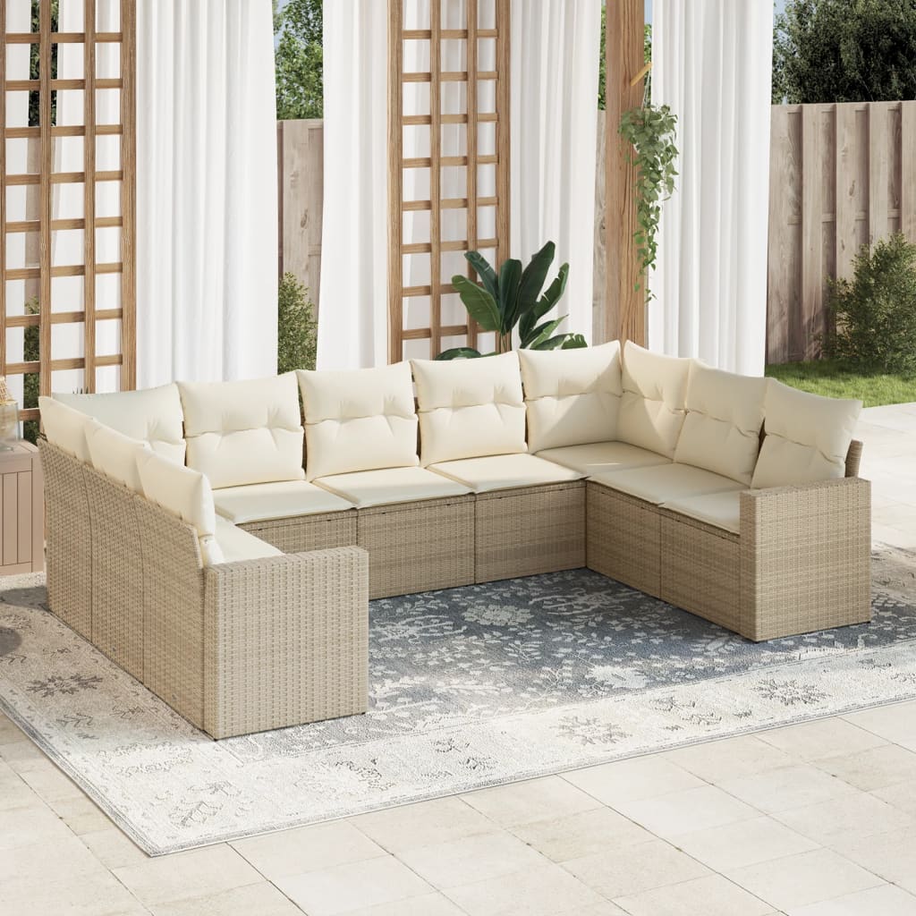 Soffgrupp För Trädgården Med Dynor 9 Delar Beige Konstrotting