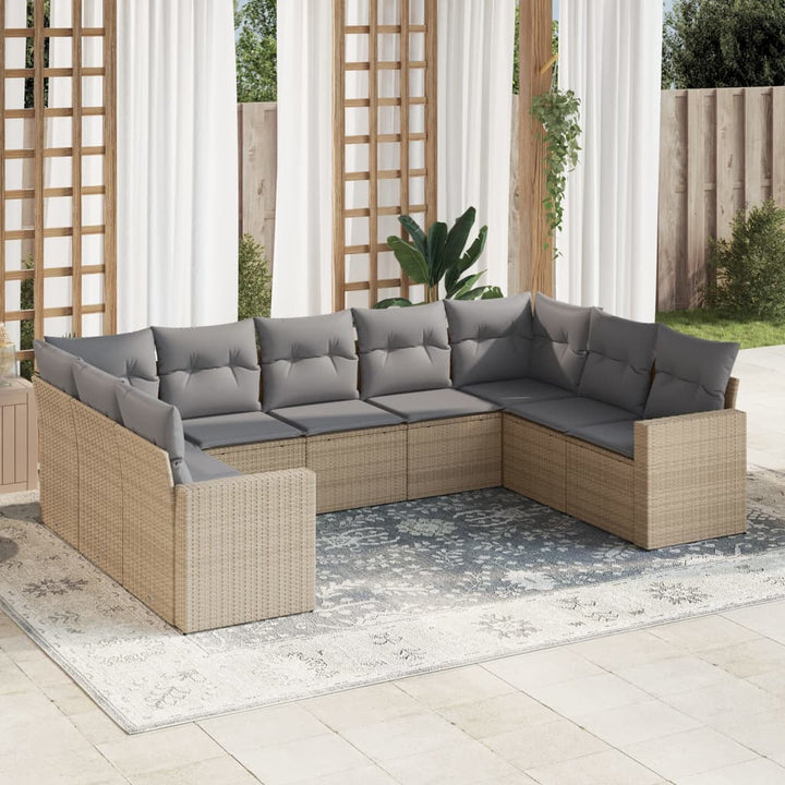 Soffgrupp För Trädgården Med Dynor 9 Delar Beige Konstrotting