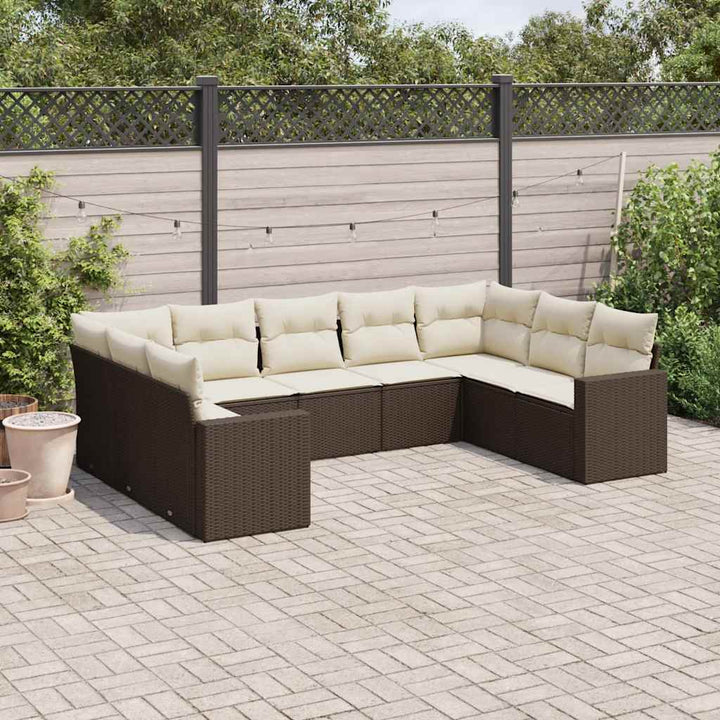 Soffgrupp För Trädgården Med Dynor 9 Delar Beige Konstrotting