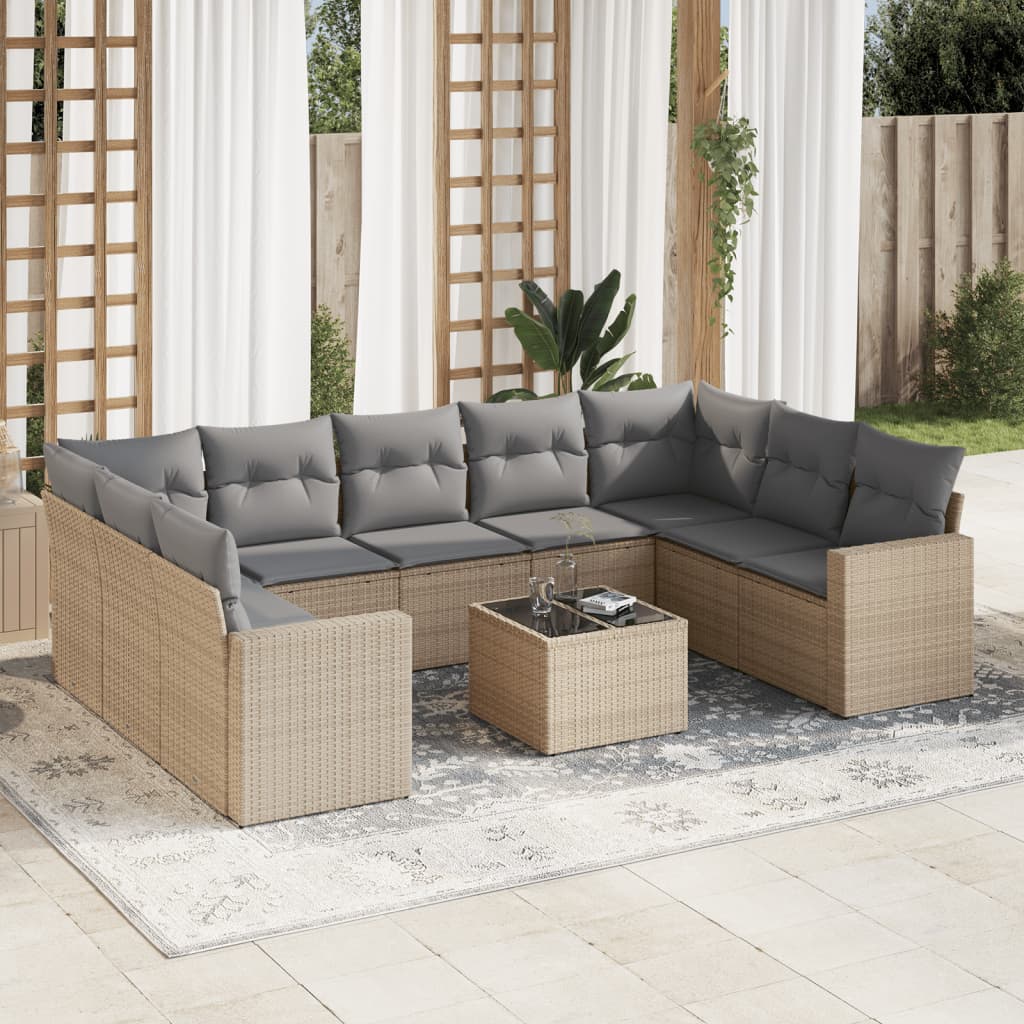 Soffgrupp För Trädgården Med Dynor 9 Delar Beige Konstrotting