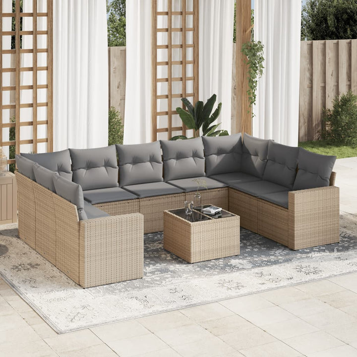 Soffgrupp För Trädgården Med Dynor 9 Delar Beige Konstrotting