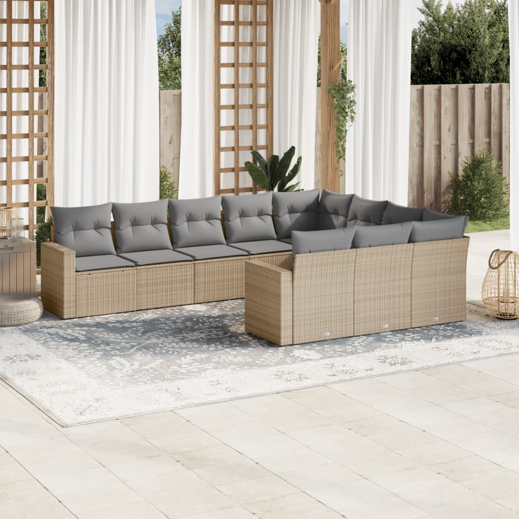 Soffgrupp För Trädgård Med Dynor 10 Delar Beige Konstrotting