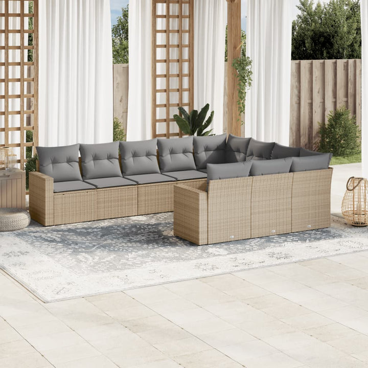 Soffgrupp För Trädgård Med Dynor 10 Delar Beige Konstrotting