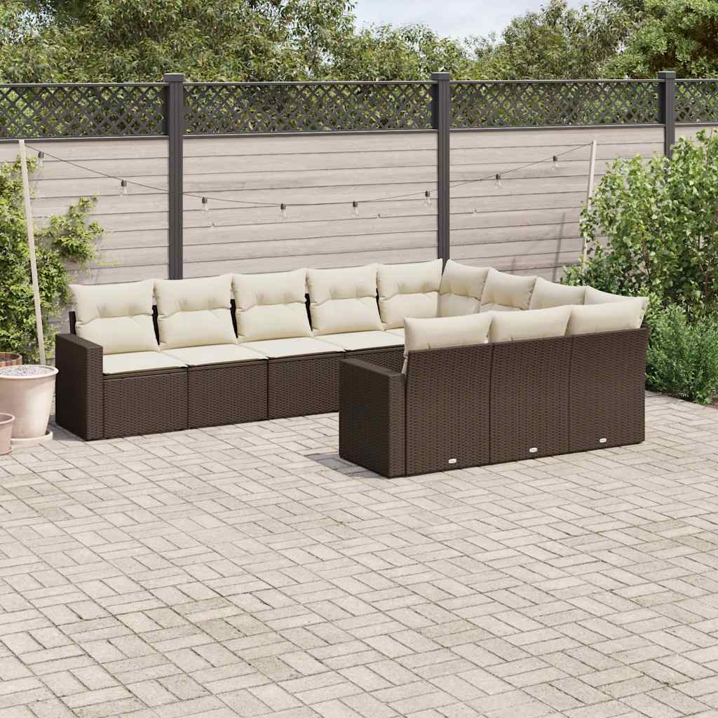 Soffgrupp För Trädgård Med Dynor 10 Delar Beige Konstrotting