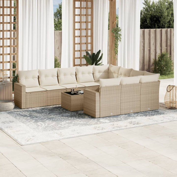 Soffgrupp För Trädgård Med Dynor 10 Delar Beige Konstrotting