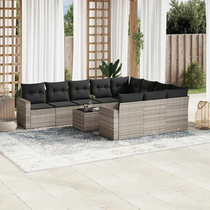 Soffgrupp För Trädgård Med Dynor 10 Delar Beige Konstrotting