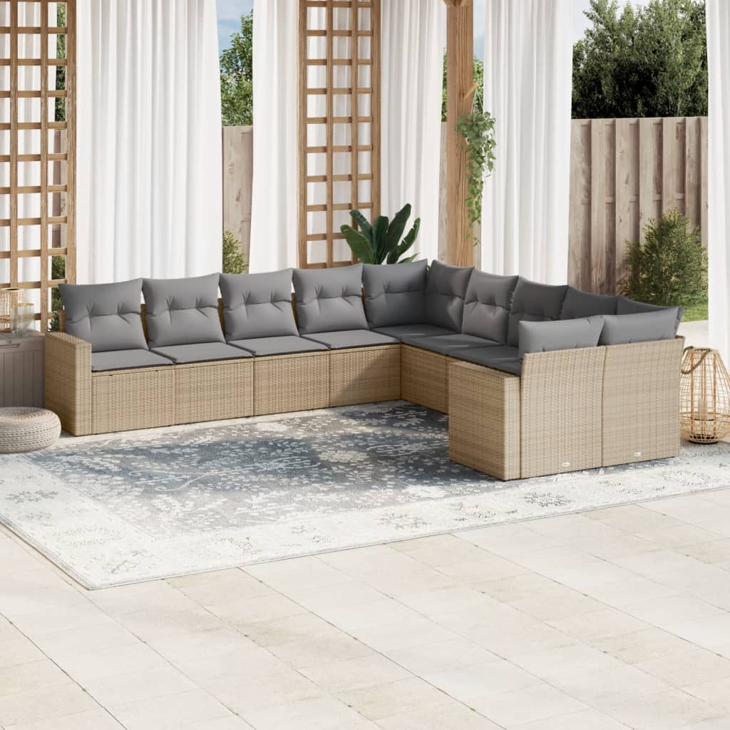 Soffgrupp För Trädgård Med Dynor 10 Delar Beige Konstrotting