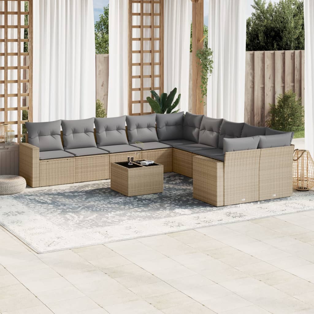 Soffgrupp För Trädgård Med Dynor 10 Delar Beige Konstrotting