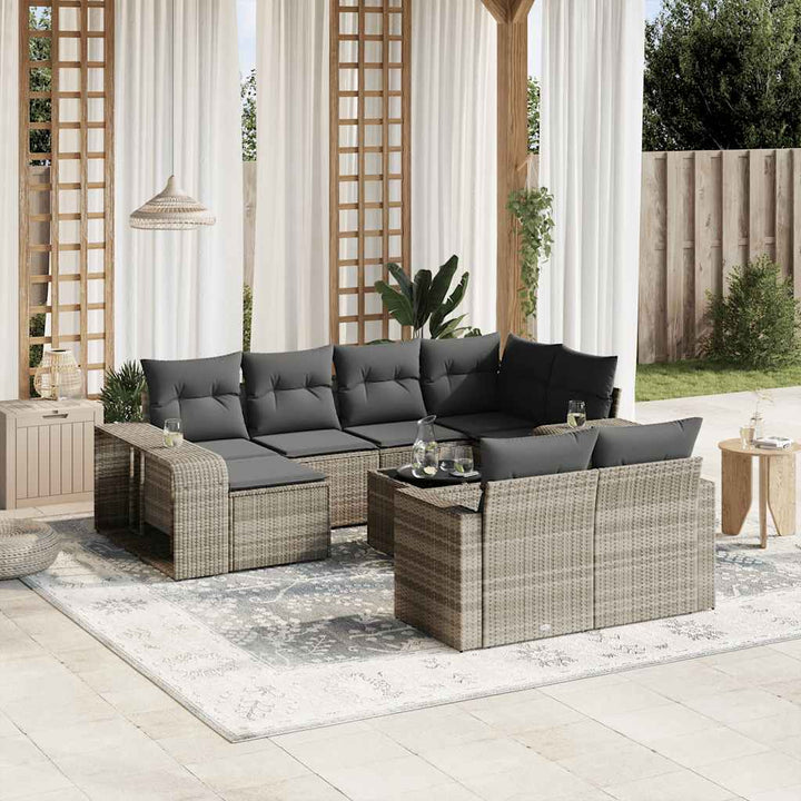 Loungegrupp För Dgården M. Dynor 11 Delar Beige Konstrotting