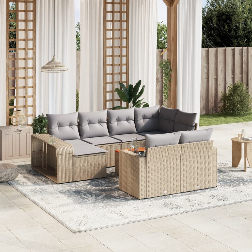 Loungegrupp För Dgården M. Dynor 11 Delar Beige Konstrotting
