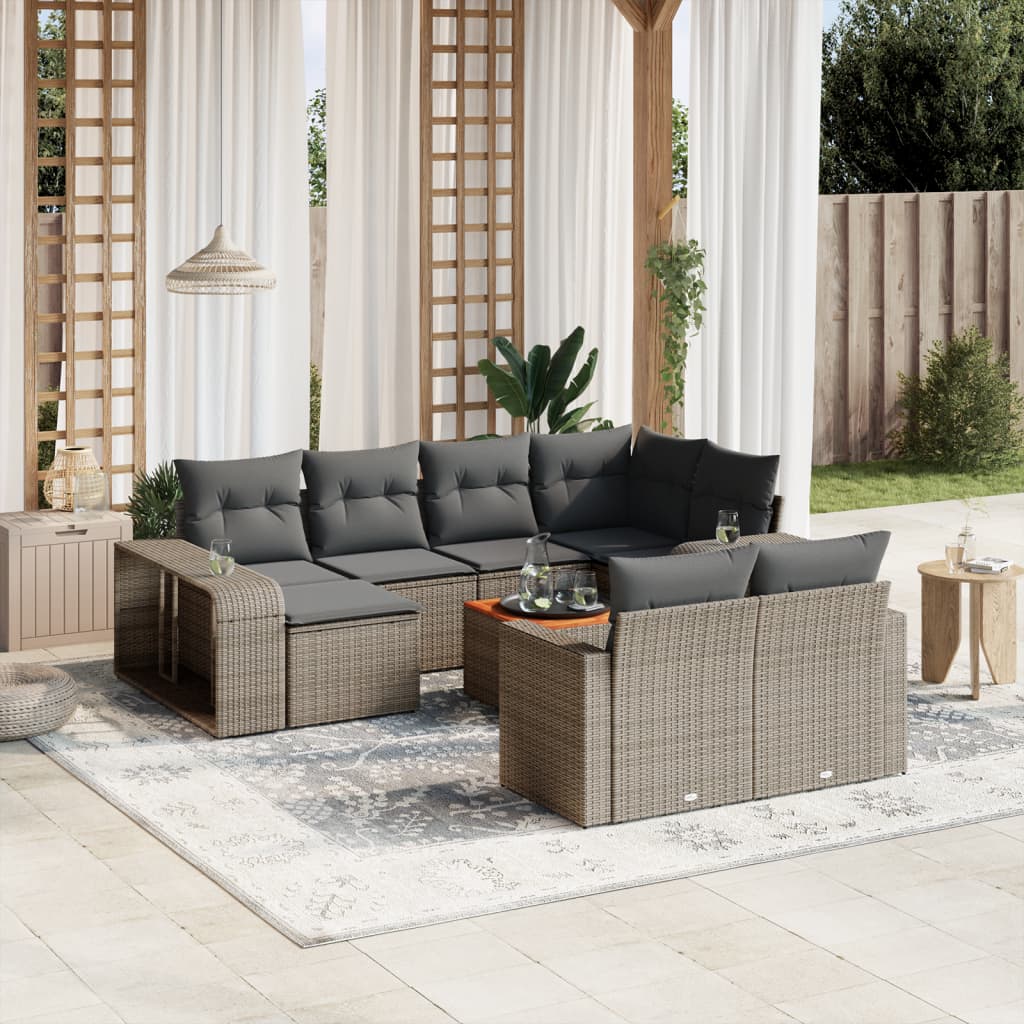 Loungegrupp För Dgården M. Dynor 11 Delar Beige Konstrotting