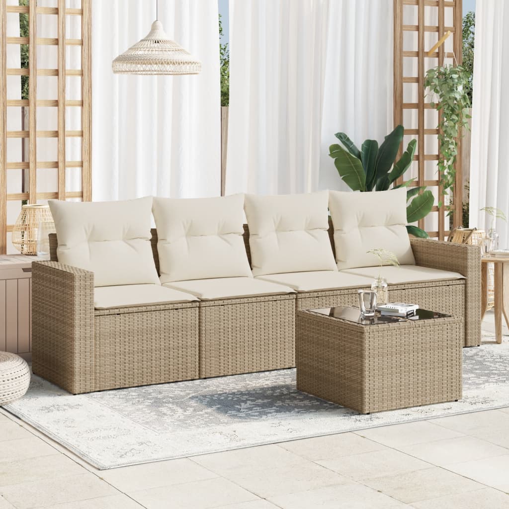 Soffgrupp För Trädgård Med Dynor 4 Delar Beige Konstrotting