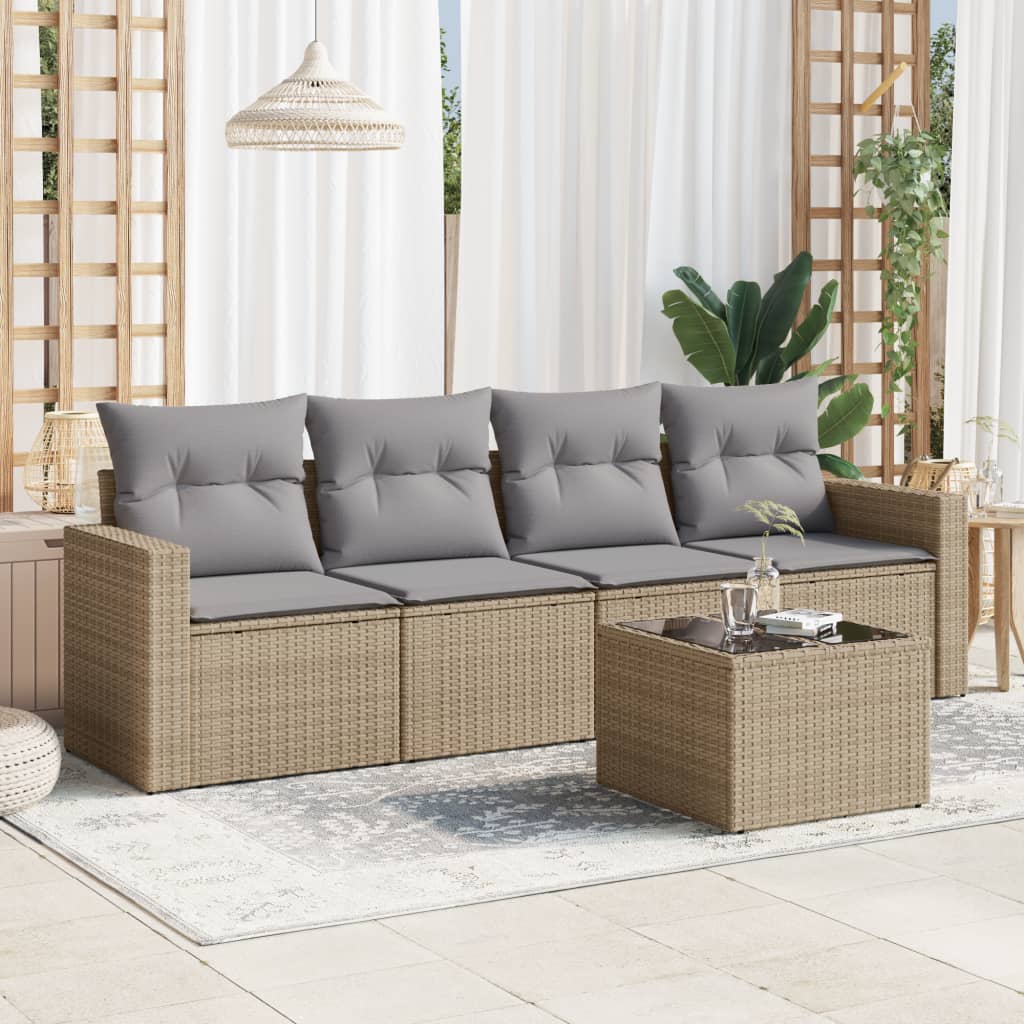 Soffgrupp För Trädgård Med Dynor 4 Delar Beige Konstrotting