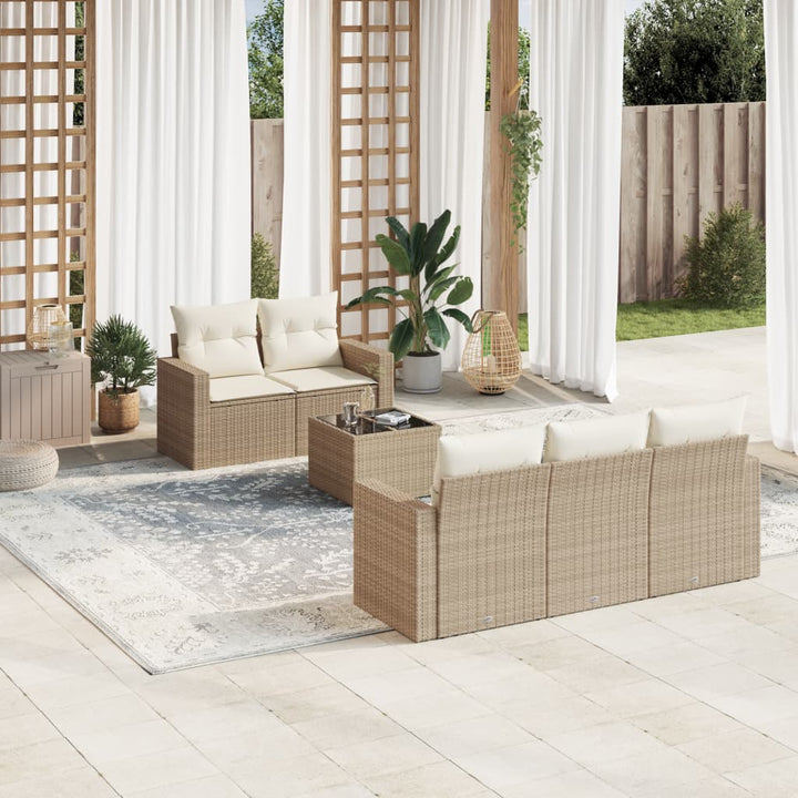 Soffgrupp För Trädgården Med Dynor 6 Delar Beige Konstrotting