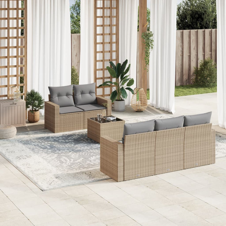Soffgrupp För Trädgården Med Dynor 6 Delar Beige Konstrotting