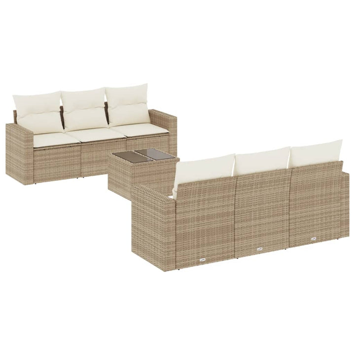 Matgrupp För Trädgården Med Dynor 7 Delar Beige Konstrotting