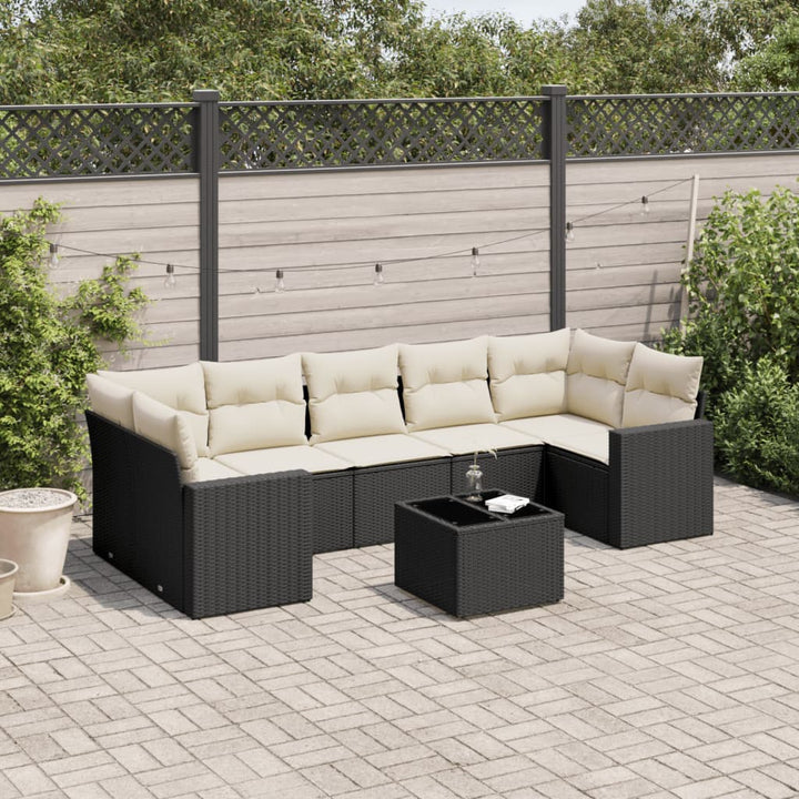 Matgrupp För Trädgården Med Dynor 8 Delar Beige Konstrotting