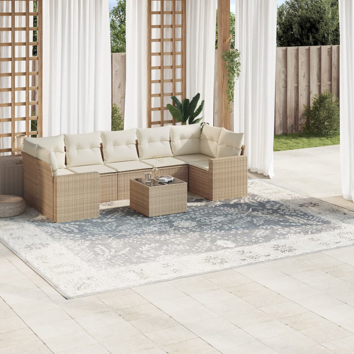 Matgrupp För Trädgården Med Dynor 8 Delar Beige Konstrotting