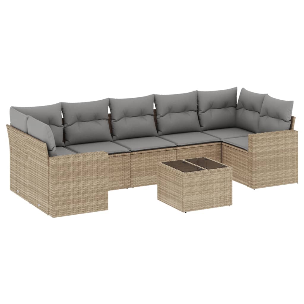 Matgrupp För Trädgården Med Dynor 8 Delar Beige Konstrotting