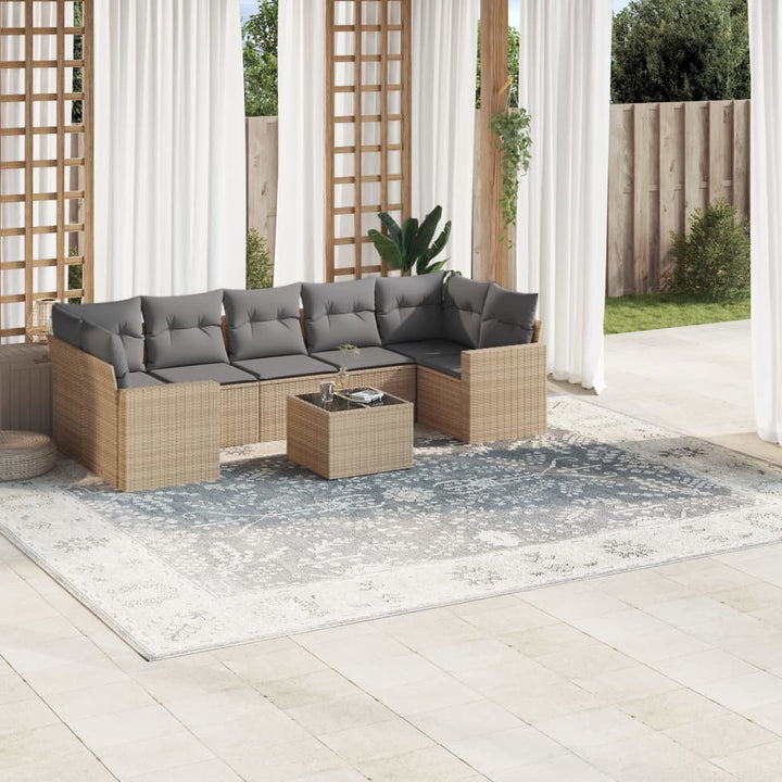 Matgrupp För Trädgården Med Dynor 8 Delar Beige Konstrotting