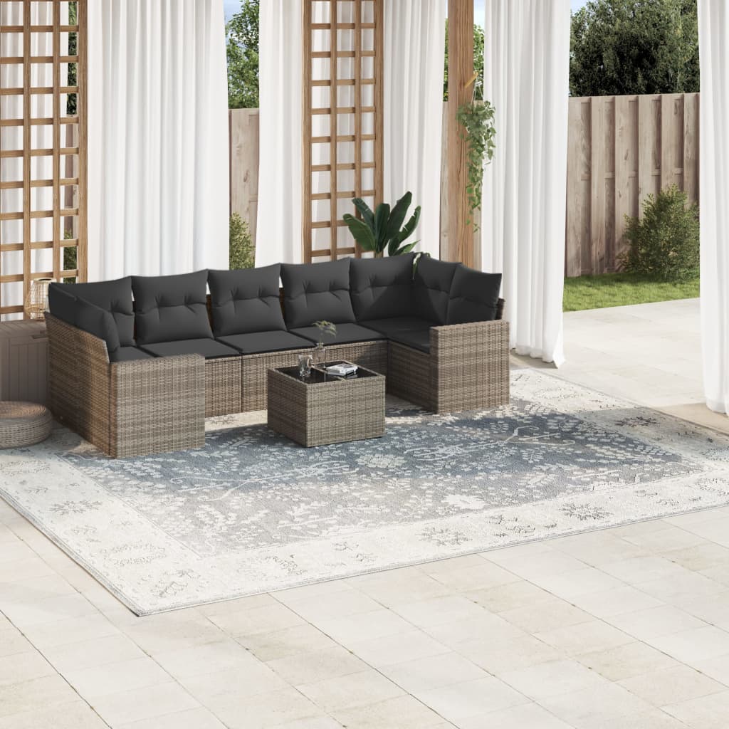 Matgrupp För Trädgården Med Dynor 8 Delar Beige Konstrotting