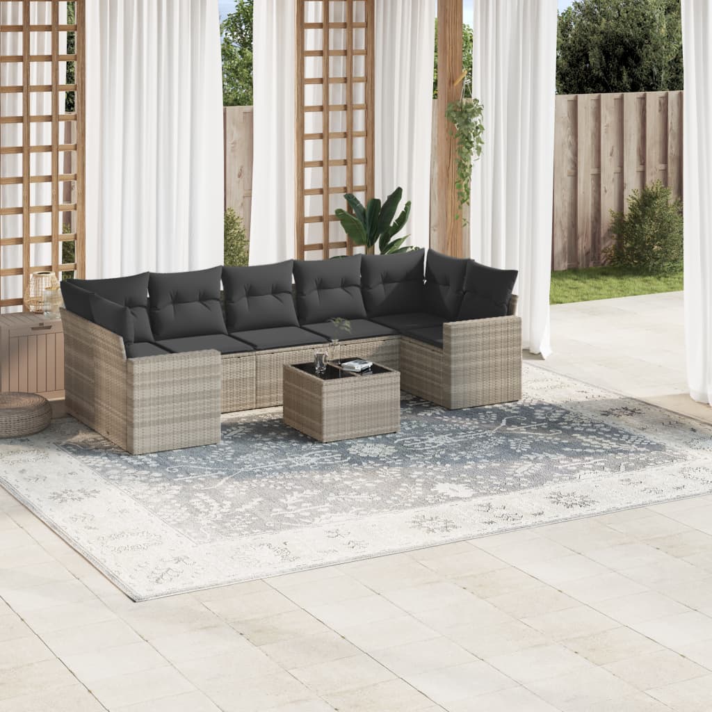 Matgrupp För Trädgården Med Dynor 8 Delar Beige Konstrotting