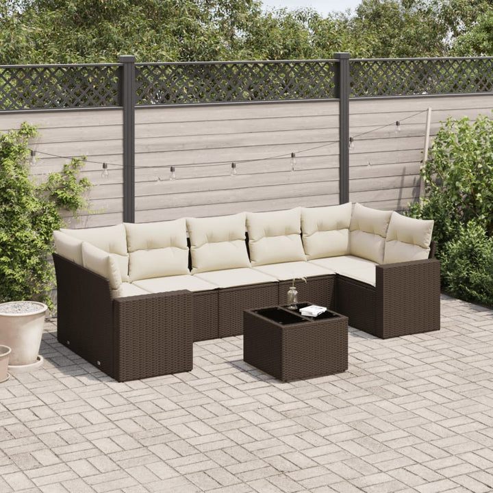Matgrupp För Trädgården Med Dynor 8 Delar Beige Konstrotting