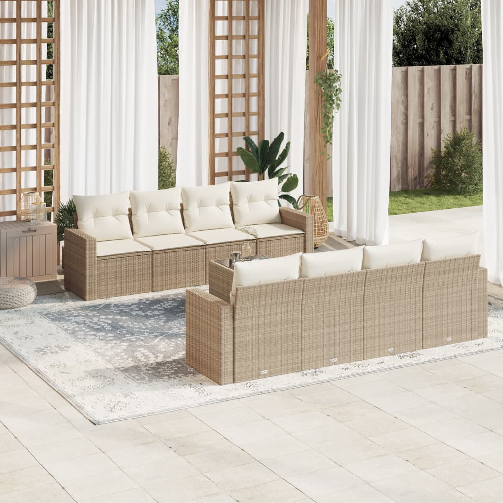 Soffgrupp För Trädgården Med Dynor 9 Delar Beige Konstrotting