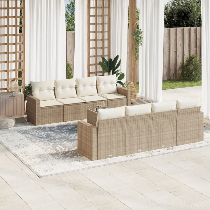 Soffgrupp För Trädgården Med Dynor 9 Delar Beige Konstrotting